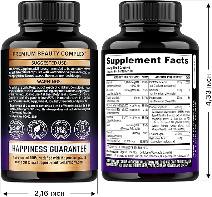 NUTRAHARMONY Biotin Collagen Keratin &amp Cortisol Support Capsules
