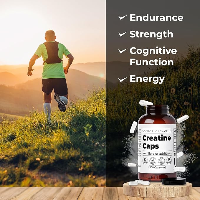 Santa Cruz Paleo Creatine Capsules Supports Muscle Growth &amp Energy Gluten Free Keto Sugar Free Paleo No Fillers or Additives Creatine Monohydrate Pills 2500mg 100 Servings 300 Capsules