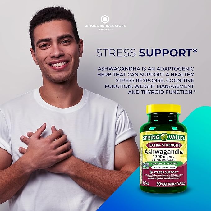 Unique Bundle Store Extra Strength Ashwagandha 1300 mg – 60 Vegetarian Capsules Ashawanda Capsulas Ashwagandha Supplements for Women and Men Gluten Free Non-GMO (Pack of 2)