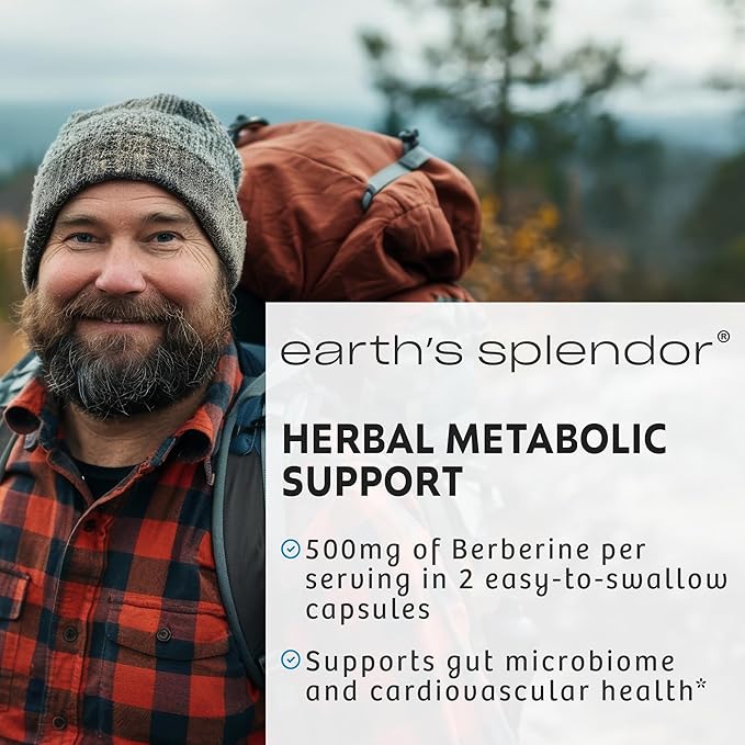 Earth's Splendor Berberine 500mg Capsules Supports Metabolism (120ct Bottle 2 Month Supply) Non-GMO Vegan-Friendly