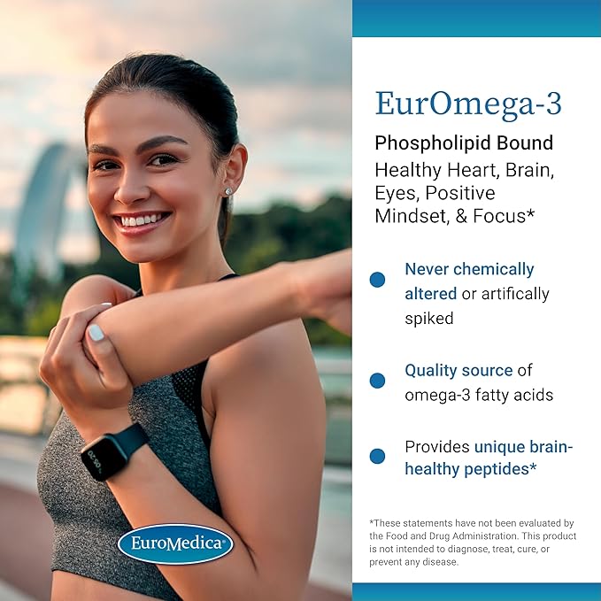 EuroMedica EurOmega-3 - Dietary Supplement with EPA &amp DHA - Omega-3 Tablets for Brain &amp Heart Health Support - Nutritional Supplement with Essential Fatty Acids &amp Peptides - 60 Tablets