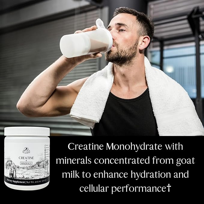 Mt. Capra Creatine + Minerals | 5 g Creatine Monohydrate with Goat Whey Mineral Concentrate | Enhance Hydration and Cellular Performance | 40 Servings