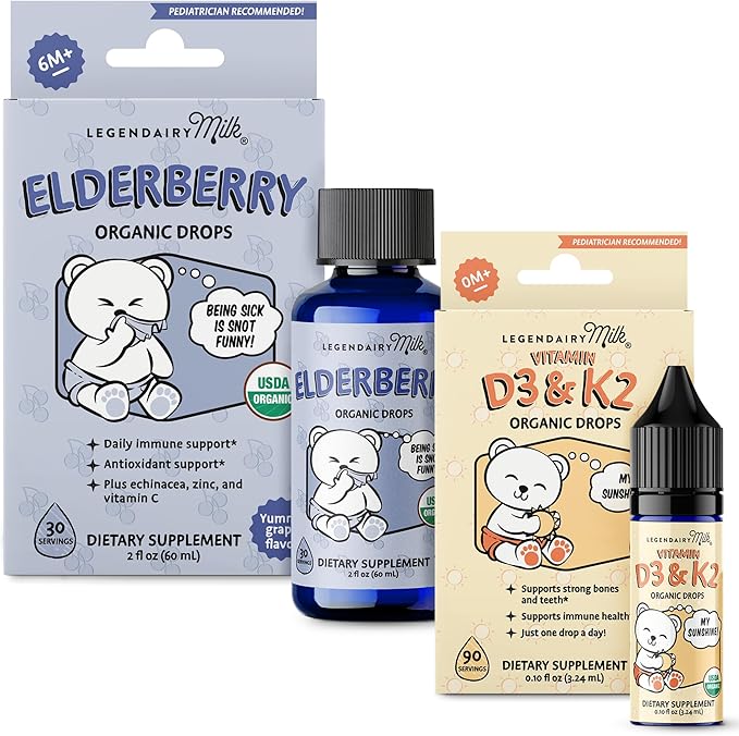 Legendairy Milk Baby Vitamin D3 K2 and Elderberry Drops Bundle Age 6 Months+
