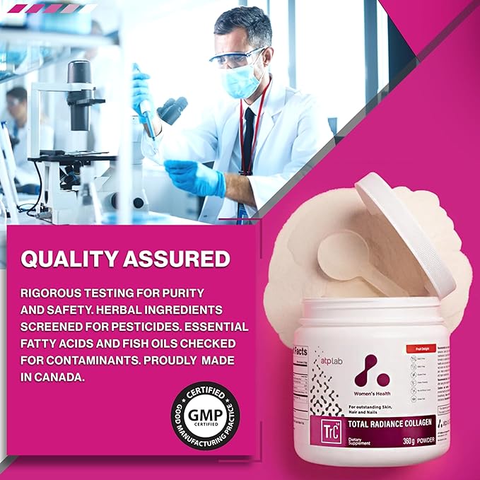 ATP LAB Total Radiance Collagen - Peach Mango Flavor 360g - Collagen Peptides Powder for Women - Hydrolyzed Collagen Protein Supplement with Biotin