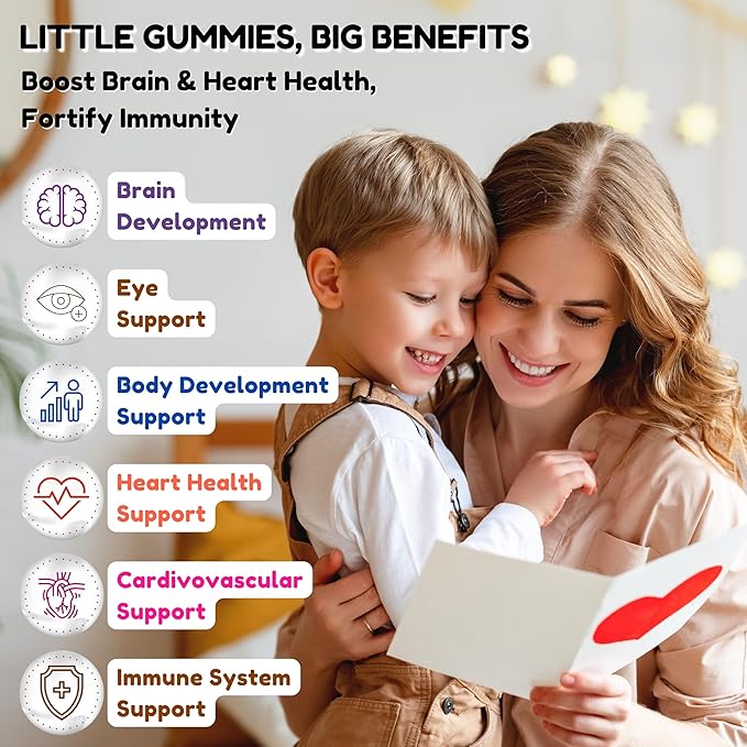 SHIFAA NUTRITION Halal Omega 3 for Kids with DHA Gummies for Brain Development Heart &amp Immune Support Plant-Based Non-GMO Algae-Based DHA Gluten &amp Gelatin-Free Kids Omega 3 Gummies 30 Se