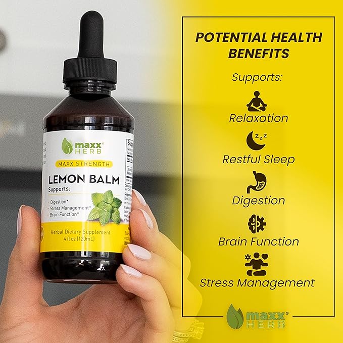 Maxx Herb Lemon Balm Extract - Max Strength Liquid Tincture Absorbs Better Than Capsules or Tea for Nervous System Support &amp Stress Management - Alcohol Free - 4 Oz Bottle (60 Servings)