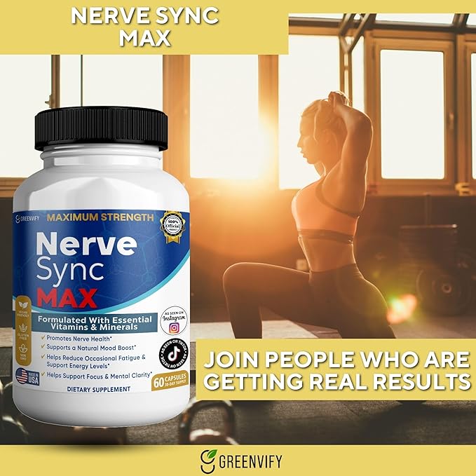 Nerve Sync MAX Supplement 60 Capsules Vegan Friendly with Essential Vitamins &amp Minerals for Nerve Health. (3)
