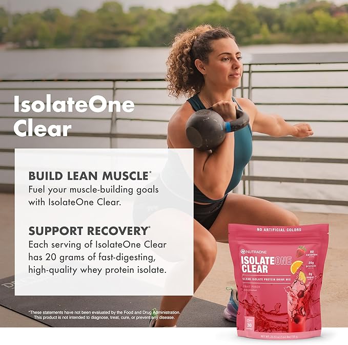 NutraOne Clear Whey Protein Powder Drink Mix Naturally &amp Artificially Flavored Clear Protein Drink 20g of Protein Zero Sugar (Sour Green Apple - 30 Servings)