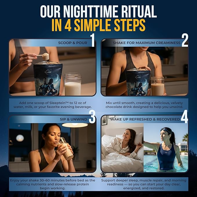 Sleeptein™ Sleep Support Protein Powder Nighttime Recovery with Casein Grass Fed Whey Magnesium GABA L-Theanine Melatonin and Natural Sleep Aids