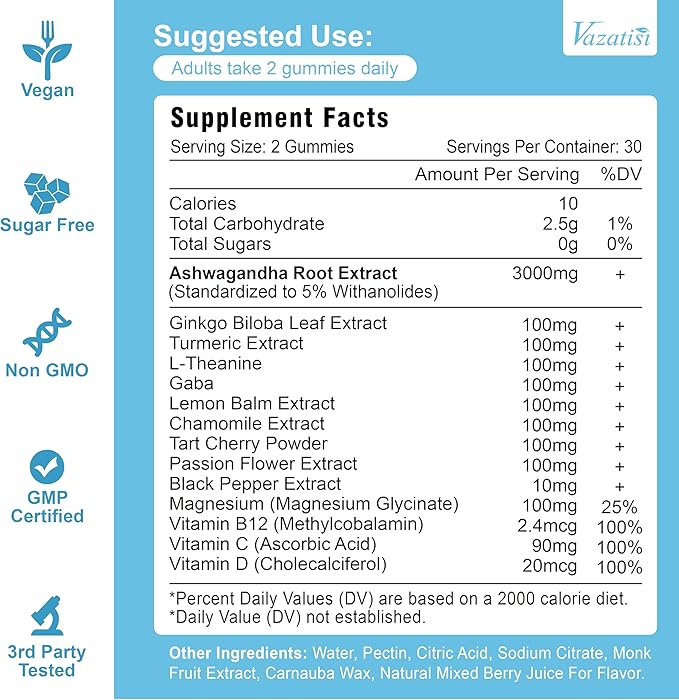 2 Pack Ashwagandha Gummies with Turmeric GABA Mood Energy and Immune Support Mixed Berry Flavor 120 Cts