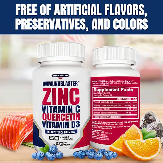 (2 Pack) Zinc Quercetin Vitamin C 800 mg with Vitamin D3 Antioxidant Immune Support High Potency Quercetin Zinc Supplement for Men and Women - Gluten Soy &amp Dairy Free - 120 Count (Twin Pack)