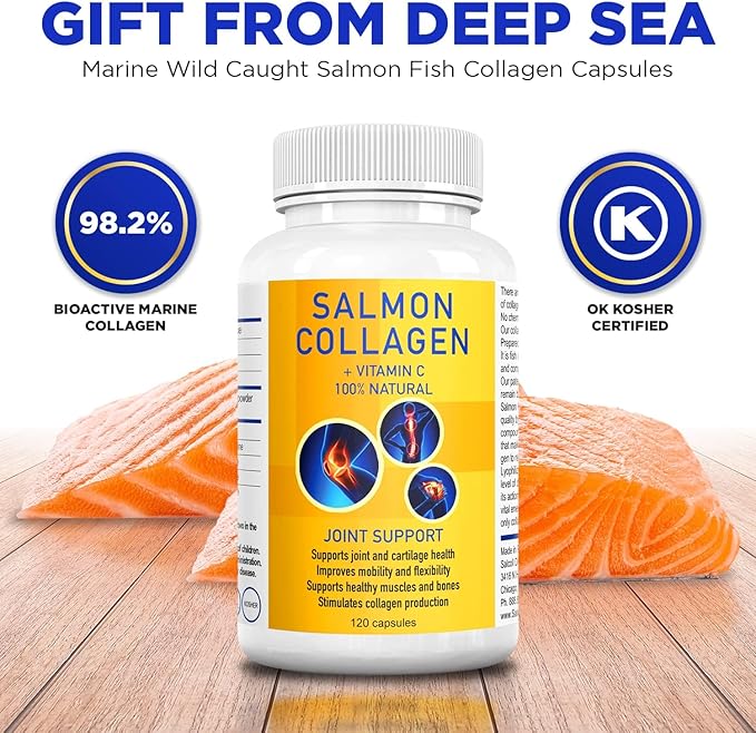 Salcoll Premium Marine Collagen Capsules 120 Count Fish Collagen Supplement for Joint Support Skin Hair &amp Nails