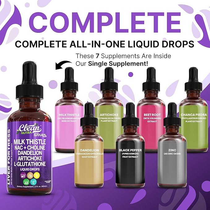 Milk Thistle NAC Liver Cleanse Detox &amp Repair Supplement Liver Support Liquid Drops with Dandelion Extract Artichoke Chanca Piedra Beet Root Choline L-Glutathione Ginger Burdock Schisandra