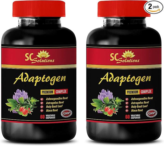 ADAPTOGEN Supplement - Schisandra Fruit Amla Fruit Panax Ginseng Rhodiola rosea Astragalus Root Eleutherococcus senticosus Holy Basil Leaf Maca Adaptogen Blend Natural 2Bot