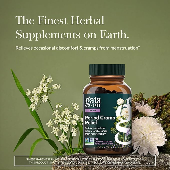 Gaia Herbs Cramp Relief - Herbal Supplement for Period Cramp Relief* - Made with Fennel Seed Licorice Root &amp More - 60 Vegan Liquid Phyto-Caps (60 Servings)