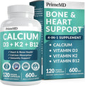 4-in-1 Calcium Supplements for Women and Men - Calcium with Vitamin D3 K2 5000 IU Supplement 600mg per Serving - Gluten-Free Vegan-Friendly (120 ct)
