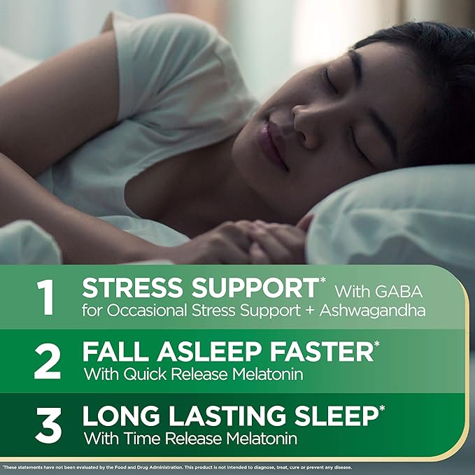 Nature's Bounty Sleep + Stress Support Sleep3 Maximum Strength 100% Drug Free Sleep Aid Dietary Supplement with Ashwagandha Time Release Technology 10mg 28 Tri-Layered Tablets (Pack of 2)