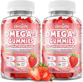 2 Pack Vegan Omega 3 Gummies 1000mg+CoQ10+Magnesium - w/Algae EPA 600mg &amp DHA 400mg Fish Oil Omega-3 Supplements Alternative for Adults for Brain Eye Immune Health Strawberry Flavor 120 Coun