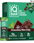 IQBAR Clean Plant Protein Bars - Chocolate Mint Chip - 12 Count - Keto Vegan High Fiber Gluten and Dairy Free Low Sugar Snack - Brain and Body Nutrients for Focus Energy Meal Replacement
