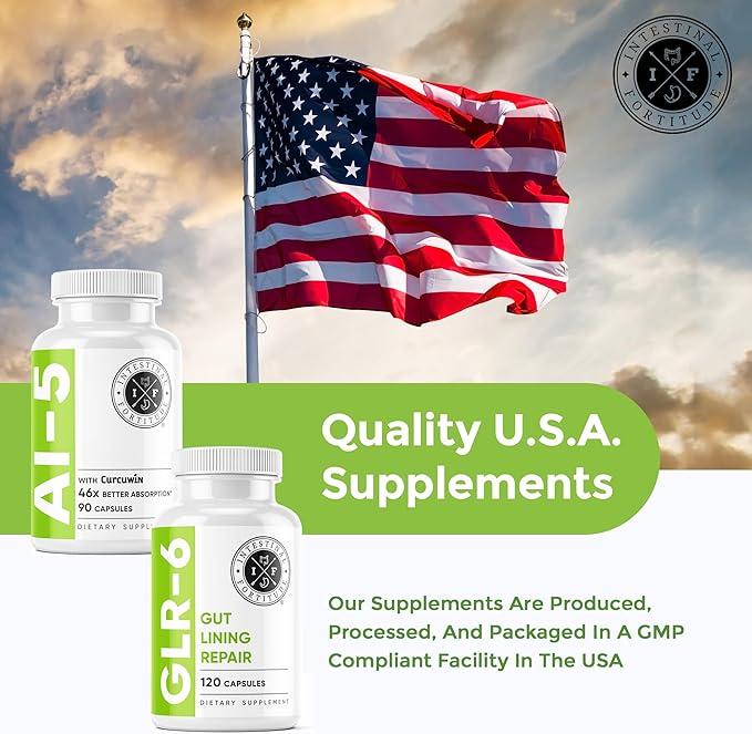 Intestinal Fortitude AI-5 &amp GLR-6 Digestive Health Supplement Bundle w/Glutamine Turmeric Curcumin for Gut Health Capsule Supplement &amp Support Digestive Health Non-GMO Dairy Free - 30-Day