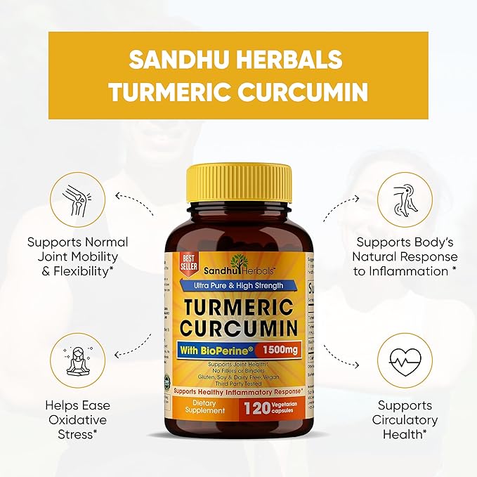Sandhu Herbals Zinc 30 mg and Organic Turmeric Curcumin with Bioperine Black Pepper Extract | Supports Healthy Skin Immune System Joint &amp Healthy Inflammatory Support | Non-GMO Made in USA