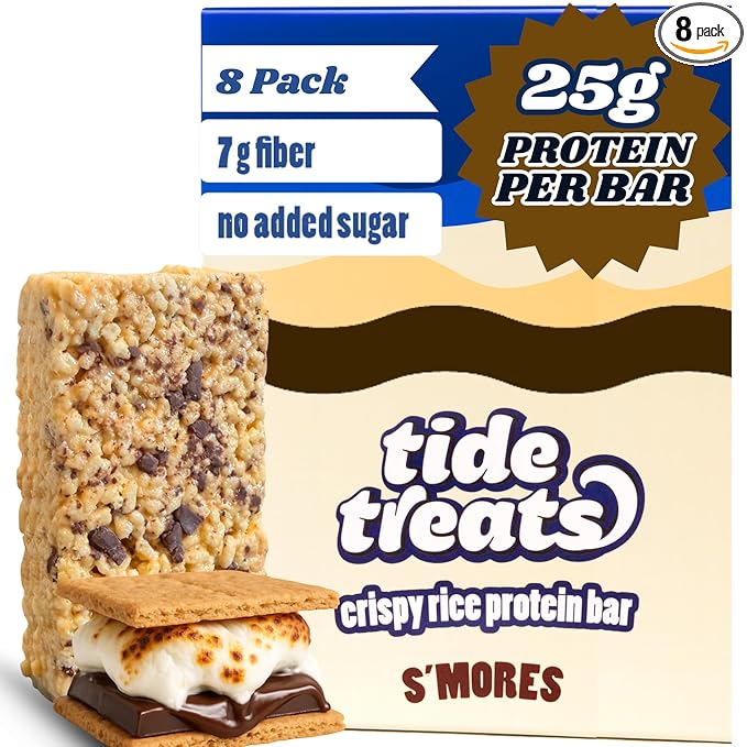 Crispy Rice Protein Bar | 25 g Protein Low Sugar Clean Ingredients 7 g Fiber Gluten Free | High Protein Snack for On-the-Go Post-Workout or Dessert Cravings | 8 Count (S'mores)