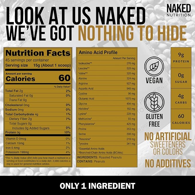 NAKED Pea Protein Powder 2LB (30 Servings) PB Powdered Peanut Butter 1.5LB (45 Servings) – Vegan Bulk Non-GMO Gluten Free Soy Free
