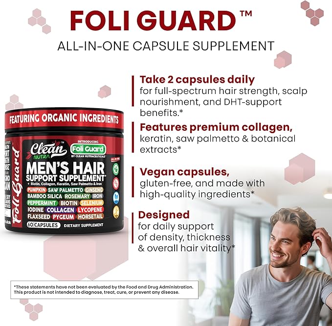 Hair Growth Supplement For Men | Biotin Hair Vitamins Collagen Pumpkin Seed Saw Palmetto Iron Ginseng Bamboo Silica Rosemary Peppermint Keratin Selenium Iodine Flaxseed Horsetail Vitamin A C D3 E B12