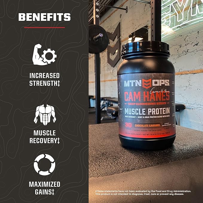 MTN OPS Cam Hanes Whey Protein &amp Pineapple BCAA Bundle – Chocolate Caramel Protein Powder + Amino Acids – Cameron Hanes Muscle Recovery &amp Endurance Support Stack