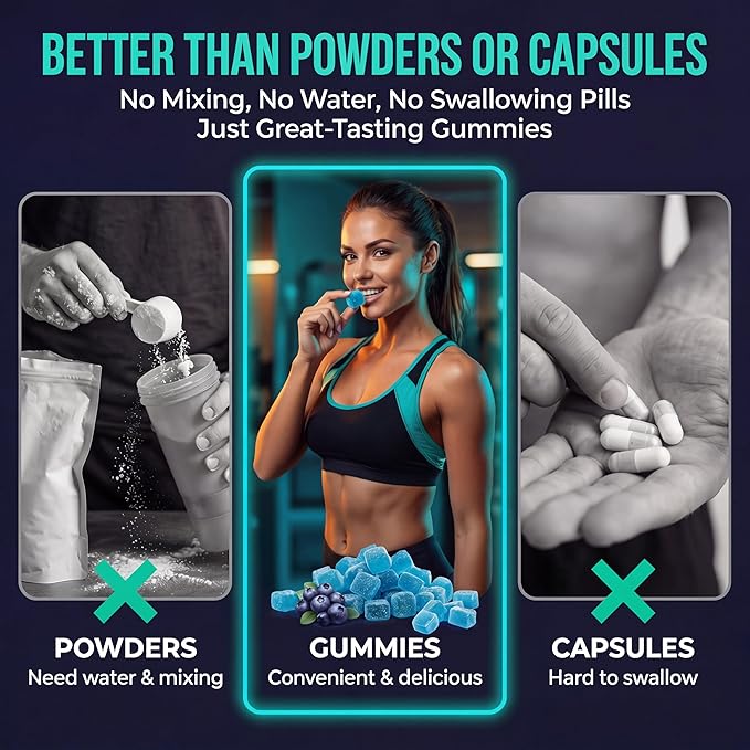Creatine Monohydrate Gummies Sugar Free - 5g Creatine + Alpha GPC L-Taurine Betaine | Vegan Halal Blueberry Chews for Muscle Growth Brain Health | Men &amp Women 90 Count