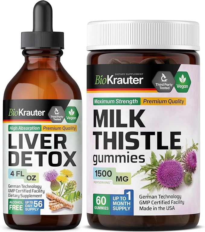 BIO KRAUTER Liver Detox Tincture 4 Fl. Oz. &amp Milk Thistle 60 Gummies