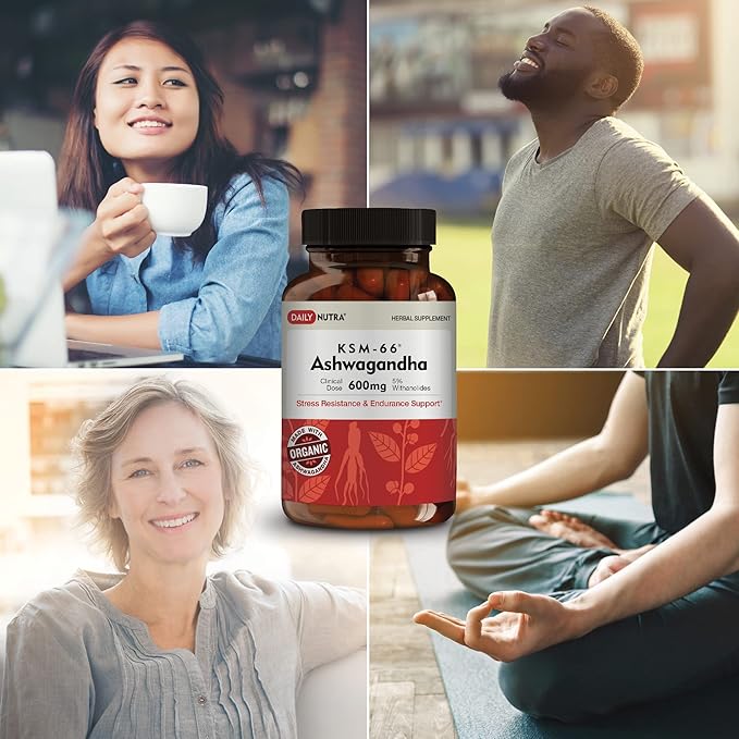 DailyNutra KSM-66 Ashwagandha 600mg Organic Root Extract - High Potency Supplement with 5% Withanolides | Relieves Tiredness Supports Relaxation Focus Energy &amp Muscle Growth (90 Capsules)