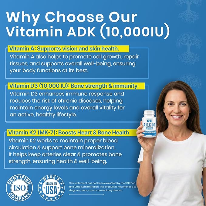 ADK Supplement (90 CT) - Physician Formulated Vitamins A1 D3 &amp K2 (as MK7) for Bone Health - Immune System Support - Gluten Free Soy Free Non-GMO - Pack of 2