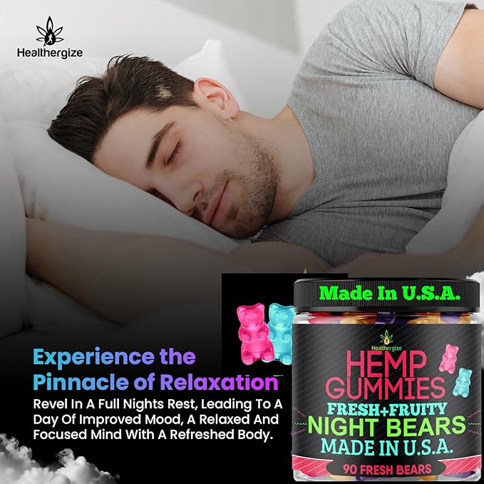 Hemp Gummies for Sleep-Calm Relaxation Fruity Gummy Bears Edibles Restful Bedtime-Natural Hemp Oil Omega Candy-Made in USA-90 Count