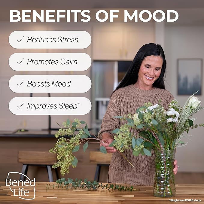Bened Life Neuralli Mood with PS128 for Stress Relief &amp Recovery via The Gut-Brain Axis (60-Day Supply) Ages 18+ - 2 Bottles (120 Capsules)