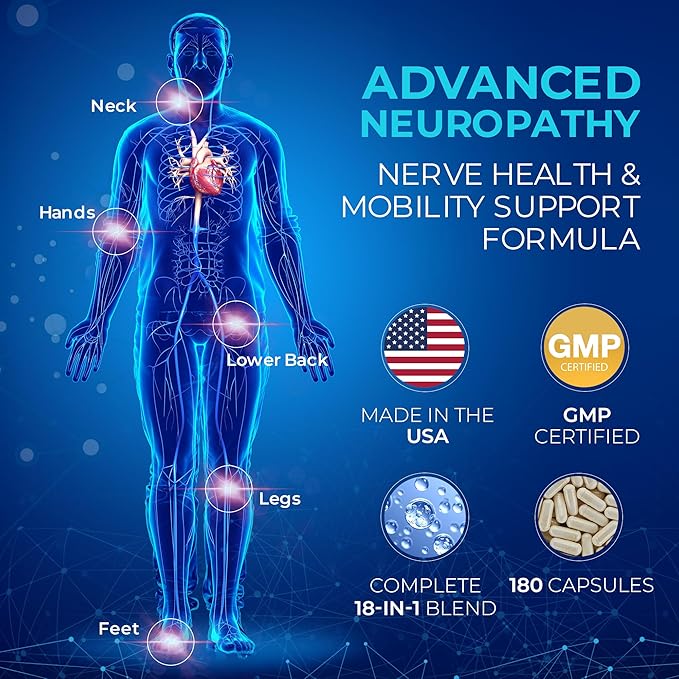 Neuropathy Sciatica Nerve Support Supplement - 1200mg High-Potency Alpha Lipoic Acid 18-in-1 Nutrient Blend - Neuropathy Support for Feet Legs Hands Lower Back 180 Capsules