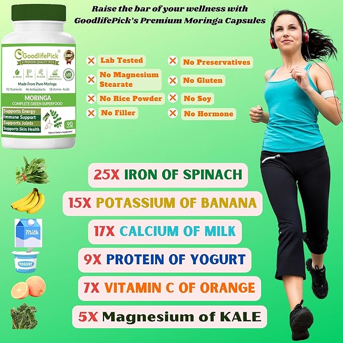 Turmeric Curcumin &amp Moringa Pack of 2. Turmeric with Ginger 95% Standardized Curcuminoids &amp Black Pepper + Pure Moringa Oleifera 90 + 90 Capsules. All Natural Non-GMO Vegan No Filler No S