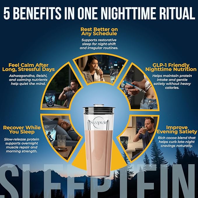 Sleeptein™ Sleep Support Protein Powder Nighttime Recovery with Casein Grass Fed Whey Magnesium GABA L-Theanine Melatonin and Natural Sleep Aids