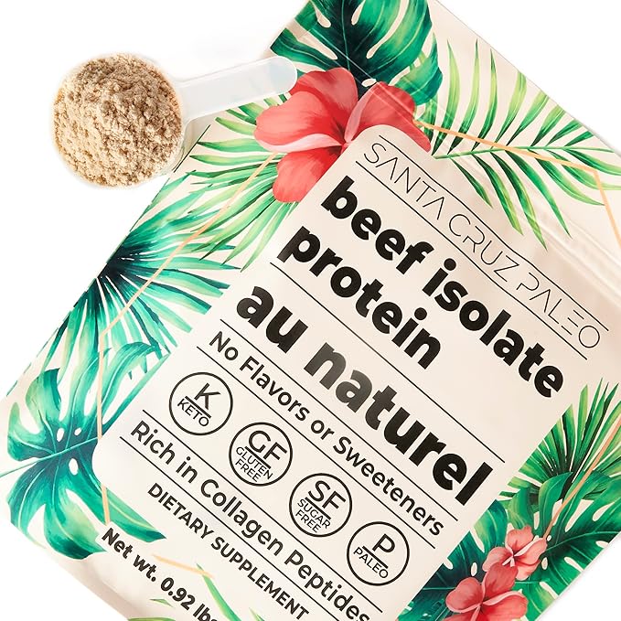 Santa Cruz Paleo Beef Isolate Protein Powder Au Naturel Rich in Collagen Peptides for Protein Shakes or Smoothies Gluten Free Keto Paleo Unflavored Unsweetened1.1lbs (20g Protein Per Serving)