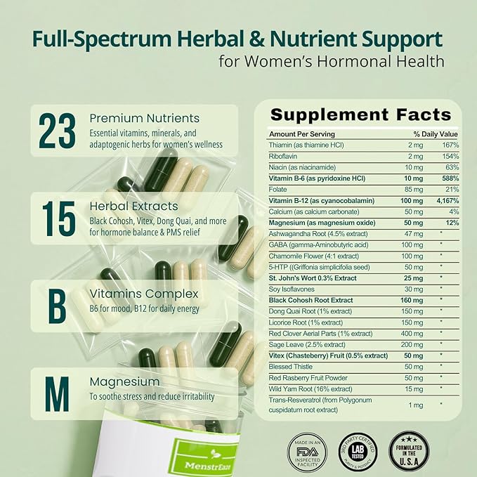 Hormone Balance for Women – PMS Support Supplement for Mood Menstrual Cramp Bloating Hormone-Free Perimenopause &amp Menopause Support Chasteberry Black Cohosh St. John’s Wort 30 Daily Packets