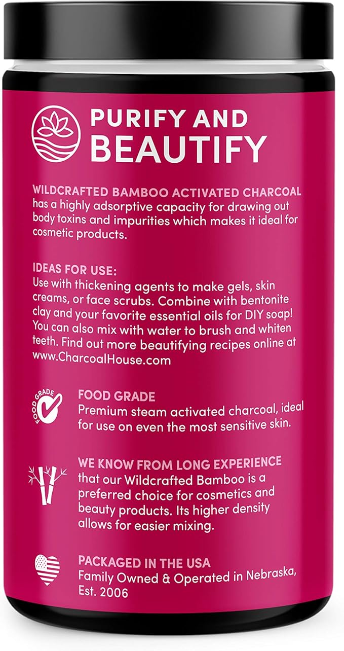 Charcoal House Activated Bamboo Charcoal Powder Food Grade - Beauty &amp Cosmetics - Use in Skin Care Body Scrub Facial Cleanser Soap Making Face Wash &amp Teeth- 11 oz