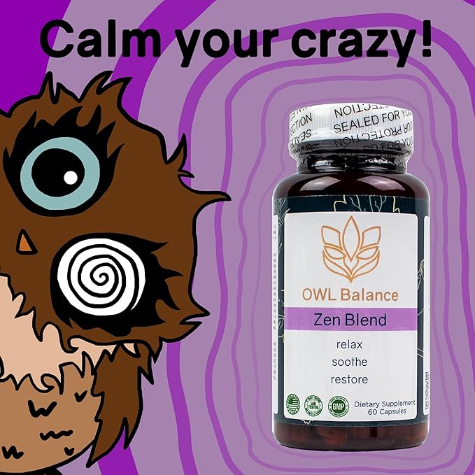 Zen Blend - Stress and Anxiety Supplement with Ashwagandha L-Theanine Holy Basil Skullcap Passionflower &amp Lemon Balm | Supports Mood Focus &amp Stress Relief | Vegan &amp Non-GMO | 60 Capsu