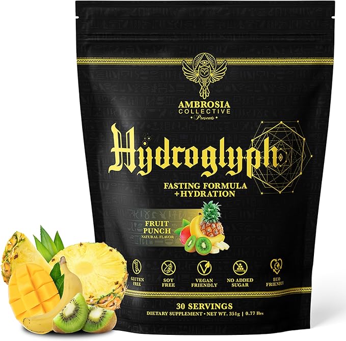 Ambrosia Hydroglyph Intraworkout Electrolytes Hydration Drink Mix | Sugar Free Electrolyte Powder with Amino Acids | Supports Lean Muscle During Fasting | 30 Servings | Fruit Punch