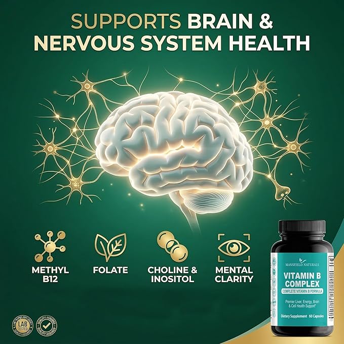 Vitamin B Complex - High Potency Methylated B-Vitamins with Methyl B12 &amp Folate - Supports Energy Metabolism &amp Brain Health - Non-GMO 60 Capsules