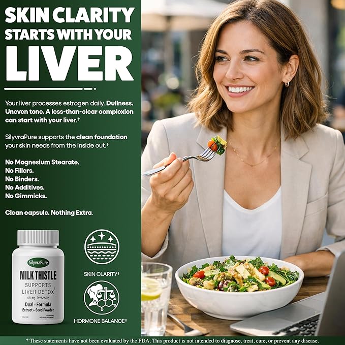 Milk Thistle for Women – Supports Liver Detox &amp Cleanse Hormone Balance &amp Skin Clarity | Dual Formula 650mg 80% Silymarin No Fillers Pullulan Capsules Non-GMO 60 Capsules