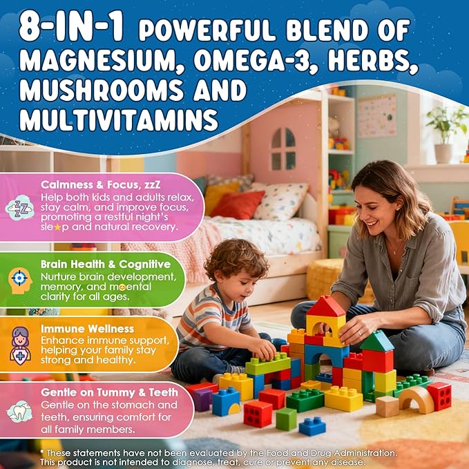 Calm Focus Magnesium with Omega 3 Gummies Age 4+ &amp Kids Multivitamin Gummies