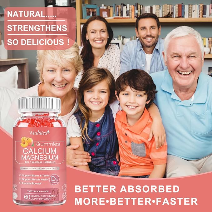 Plan Calcium Gummies with D3Zinc - Plant Complex Calcium Magnesium Supplement with GlycinatePotassiumVitamin C &ampWhole Natural Food for Bone &amp Immune Support- 120 Chewable Gummy Sugar-Free