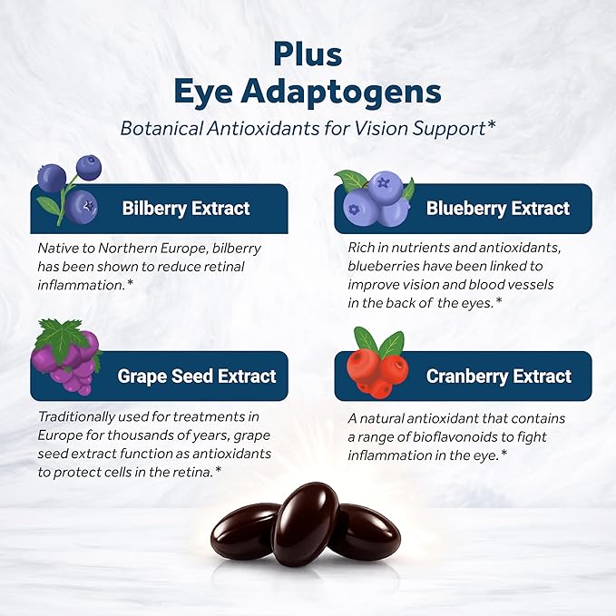 Naturalis Areds2 Clinically Based Eye Supplement | Lutein Zeaxanthin Astaxanthin Bilberry Blueberry Cranberry &amp Grape Seed Adaptogen Blend | 60 Vision Essential Softgels