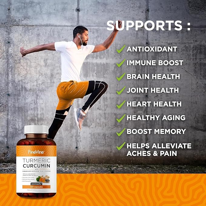 Turmeric Curcumin Supplement – 95% Curcuminoids with BioPerine Black Pepper &amp Ginger – 240 Capsules for Joint Support &amp Mobility – High Absorption Tumeric Curcuma Pills