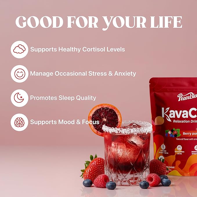 Supercalm Powdered Drink Mix Cortisol Reducer and Sleep Aid with Kava Root Ashwagandha L-Theanine Magnesium Glycinate Lemon Balm Rhodiola Vitamin D3 &amp B6 Vegan Non-GMO 20 Packets